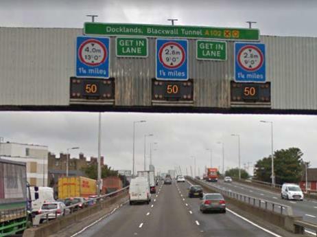 Figure 4 shows a picture of the first Northbound gantry which spans across three lanes of the Northbound carriageway on the A102.