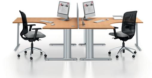 Height-adjustable legs allow the desks to