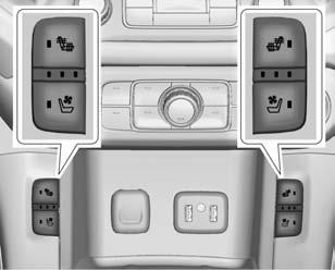 60 Seats and Restraints Heated and Ventilated Seat Buttons Shown, Heated Seat Buttons Similar If equipped, the buttons are near the climate controls on the center stack.