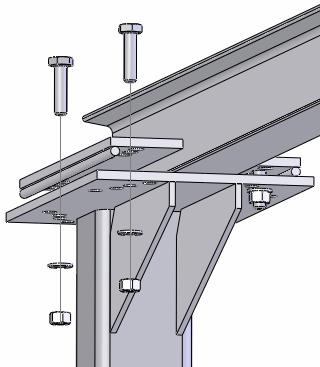 remaining beam clamps as shown in the diagram below. Fig. B: Clamp the I-beam to the tops of the teletubes Fig.