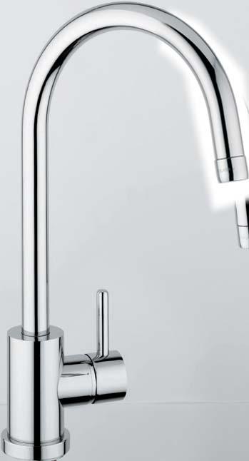 Pull-Out Elmira Pull-Out monobloc with swan swivel spout and pull-out aerator. Ref. ELM Chrome 293 Brushed Steel 335 Min.