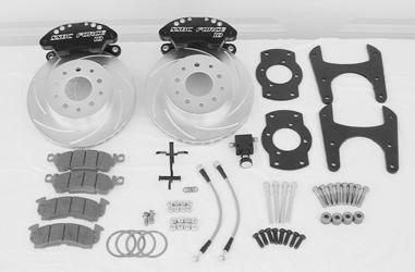 This kit includes the Force 10 SuperTwin 2-piston aluminum calipers powder coated in black, 11.