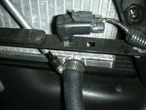 with a #10 clamp. Run the hose forward and down beside the left side of the radiator. 169.
