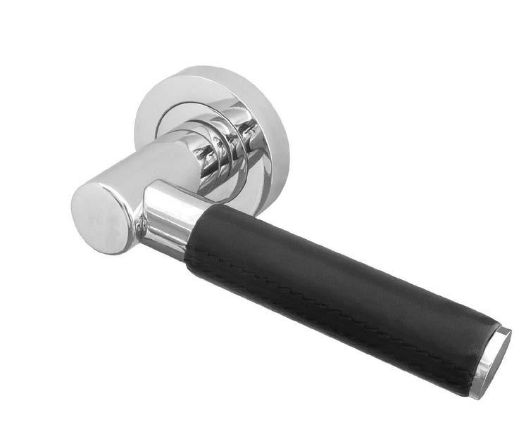 Polished Chrome, Black Leather (Satin Chrome & Brown Leather Available) Security pinned caps Size: 102mm x 76mm BS EN 1634 BS EN 1935 CE Marked Silver powder coated latch case Satin Nickel-plated