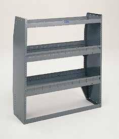Shelf gussets and floor rail provide extra strength. 8 deep units contain one 4 and two 8 deep shelves. 4 deep units have squared end panels and two shelves. See chart.