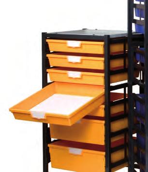 Yet a simple manoeuvre easily removes the tote tray from the rack or cart when required.