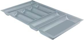 Cutlery Trays with Timber Accessories Plastic (vacuum formed) White grained or silver coloured For 500 mm carcase depth 50 mm height 2.
