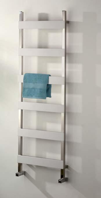 42. PARIS CONTEMPORARY TOWEL WARMERS Contemporary square tube uprights with a range of granite and Italian glass panels, please see page 84 for selection.