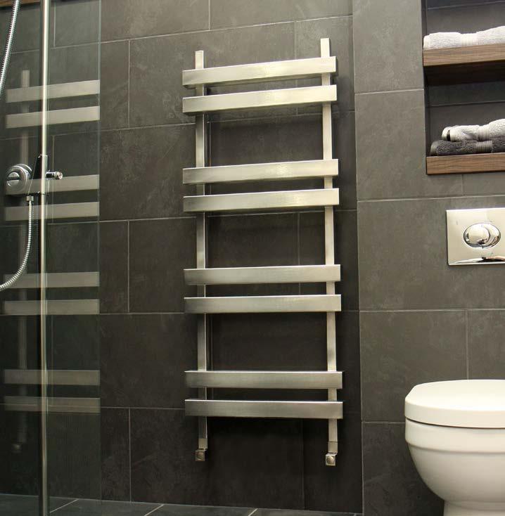 44. CONTEMPORARY TOWEL WARMERS INCA Large square tube modern multirail towel warmer available in brushed or polished stainless steel.