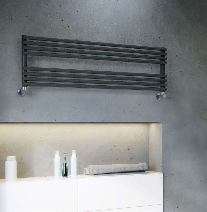 WITHOUT Available in four colours, from left to right; White, Anthracite, Quartz & Ancient Bronze. A stylish round 25mm tube horizontal towel warmer, perfect for placement over a bath or vanity unit.