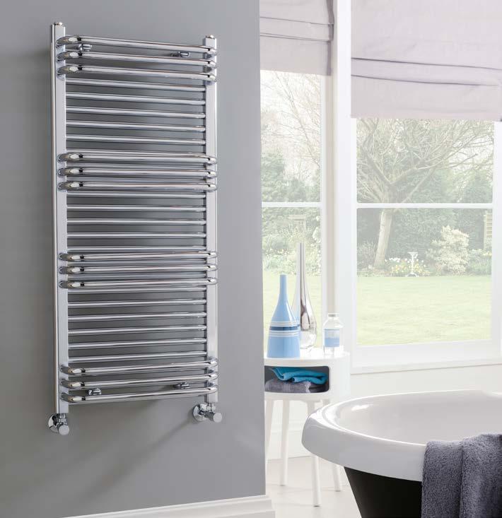 CLUSTER A unique chrome multirail with sets of protruding 22mm towel bars. Dual fuel and sealed electric element options please see page 81.
