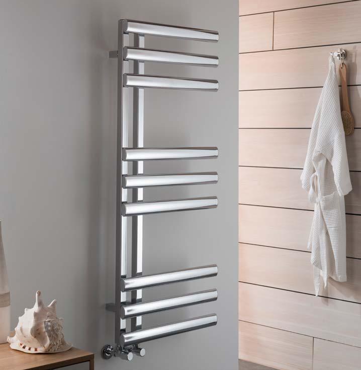 38. CONTEMPORARY TOWEL WARMERS ART A contemporary chrome or white oval tube towel warmer that can be left or right hand mounted.