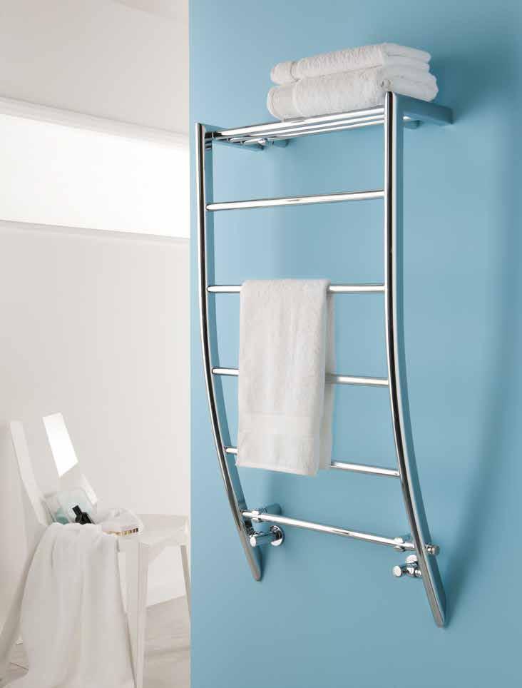 Phoenix The soft lines of the Phoenix with a useful shelf and plenty of hanging space create an appealing brass towel rail.