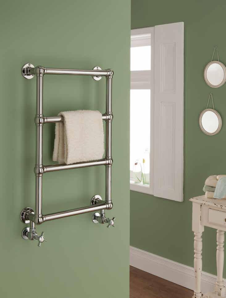 Chalfont Wall Hung This classic range of towel rails includes this neat, stylish brass tubed wall hung design along with two floor standing models. Available in 4 colour options.
