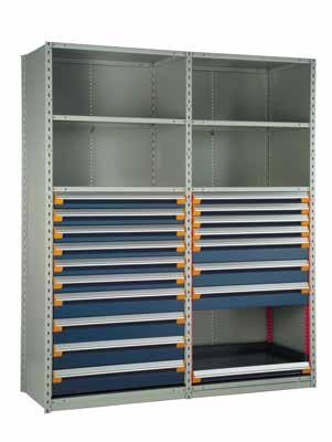 10 drawer heights and 7 side heights available. Easy and fast installation : 1. Hook brackets on; 2. Hook rails on; 3. Insert carriages and drawers.
