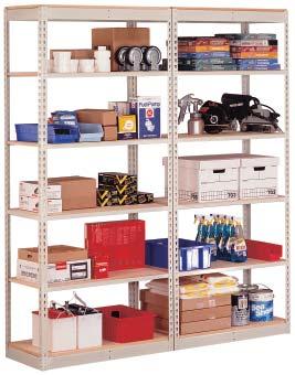 Single Rivet Units 6 Shelf Starter and ddon Unit with decking (rder decking separately) High Density Shelf Beams provide maximum space between shelf levels Common tee posts between starter and addon