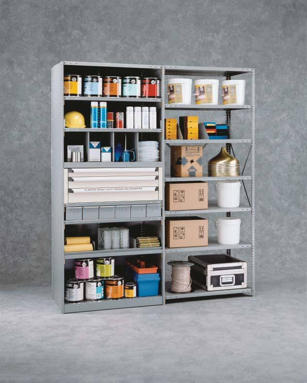 Clipper Shelving Versatility Versatile Clipper Shelving can be accessorized for any job Back Panel Completely closes the back of shelving units and provides lateral stability Full Height Dividers