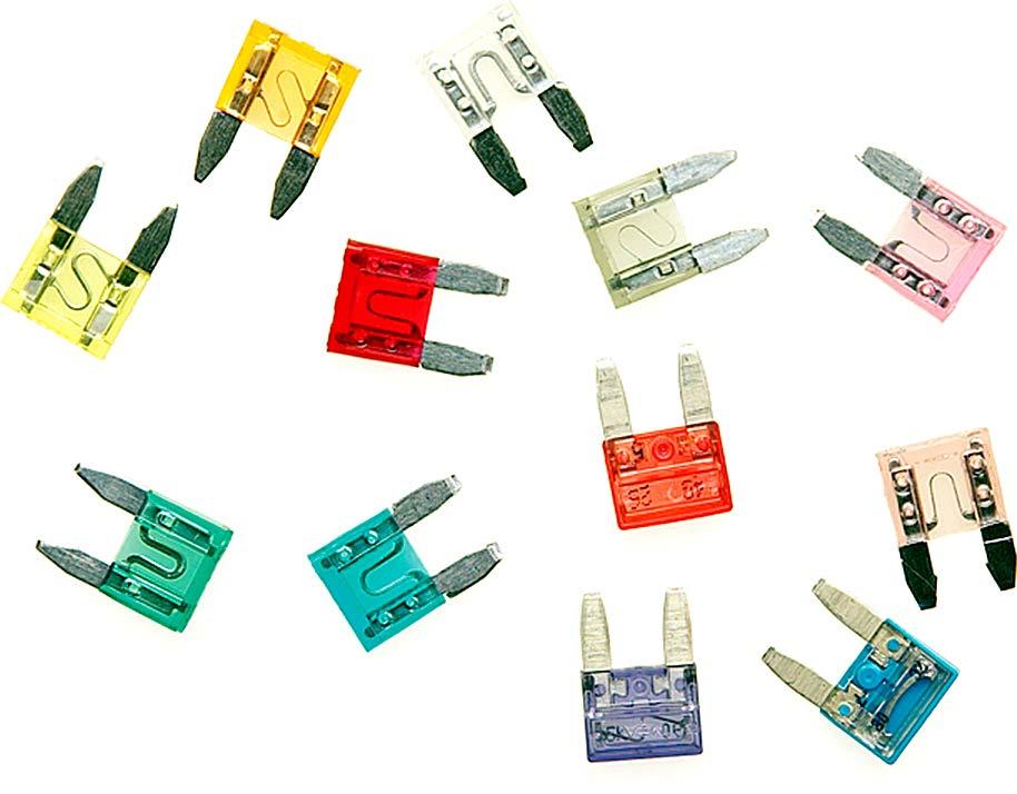 5 Brown 10 LP10 10 Red 10 LP15 15 Blue 10 LP20 20 Yellow 10 LP25 25 Clear 10 LP30 30 Green 10 AFTERMARKET MINI BLADE FUSES Designed to meet the highest standards of performance yet achieve budget