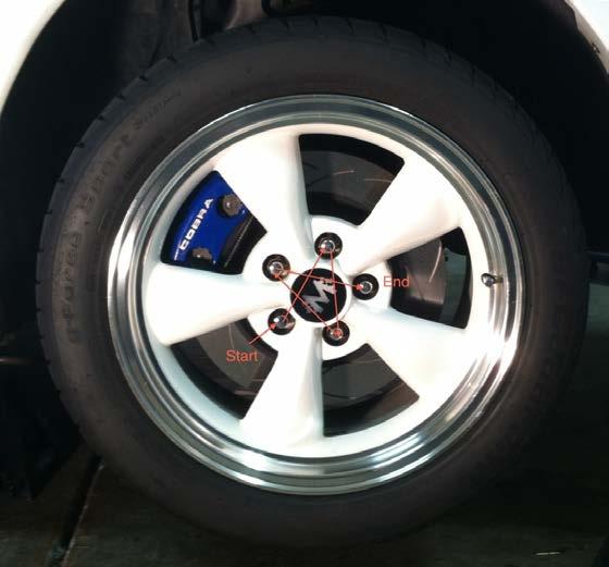 Step 15: Reinstall the wheels and torque the lug nuts to 100 ft-lbs using a star pattern.