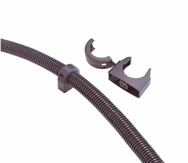 Metallic P-clip One-piece, metallic P-clips providing secure mounting points for conduit systems within a harness installation.