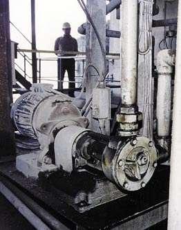 Oil recirculating pump for critical lubrication duty on a rock crusher.