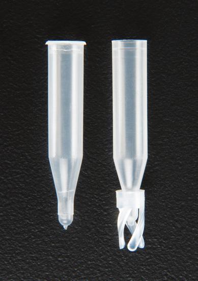 The Step Insert precisely sits in the neck of the vial, thus eliminating the need for metal or plastic springs.