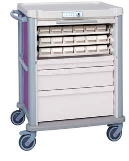 11 T05 EOLIS cart 600x400 exactly equipped as per picture: ABS, top tray with rims. Extract. rolling shutter enabling disinfection + electronic lock. 2 adj. rails left/right.