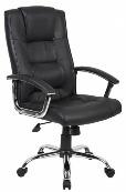 Black leather swivel chair with chrome armrests & leather pads.