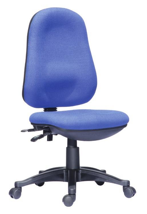 Arms, Nylon Base, Butterfly Seat Tilt with Tension Control and 90 degree adjustable arms Seat Depth: 525mm Seat Width: 490mm Seat