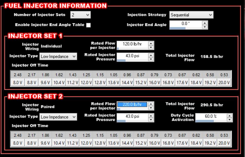 The following is how the software should be set up. Note the following specifics: Number of Injector Sets Enter 2. Injector Type Select proper type for each set. Can be either or both.