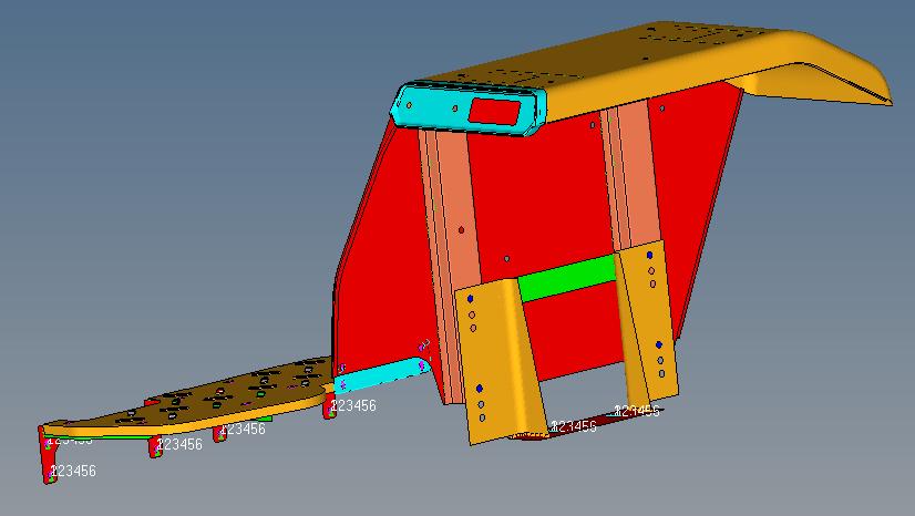 FE Model and Loading Foot rest Fender Assembly here 7 Mounting Bracket Reinforcements FE Model Major structural parts considered for FE model Cad data is converted to FEA model.