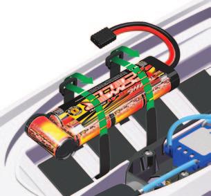 Whether you are using the included Power Cell 7-cell batteries or aftermarket NiMH or LiPo packs, always begin with the batteries in the forward position.