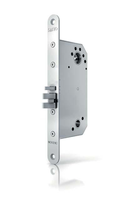 8mm or 9mm square spindle*. Turning angle 30º. Different backsets. Satin stainless steel finish. Reversible latch. Automatic lock, the auxiliary latch (anticard) projects and deadlocks the deadbolt*.