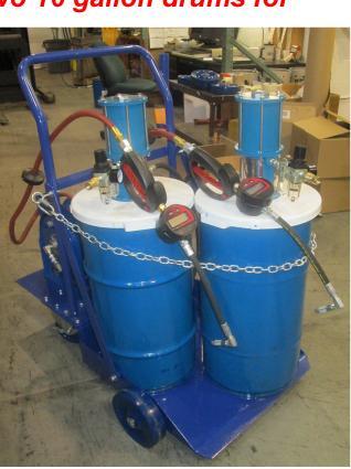 TRUE BLUE Premium Oil Dispenser and Grease Sets These carts offer a solution to dispense two types of fluids. We use our high Quality TRUE BLUE air pumps with a 10 year warranty.