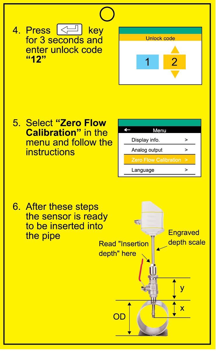Figure 2: Steps to expose the sensor to the system pressure Figure 3: Steps to perform the zero flow calibration 6.
