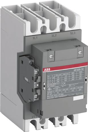 AF116... AF370 3 pole contactors 55 to 200kW AC/DC operated 1+1NC aux Description AF116 AF140 contactors are mainly used for controlling 3-phase motors and power circuits up to 690V AC.