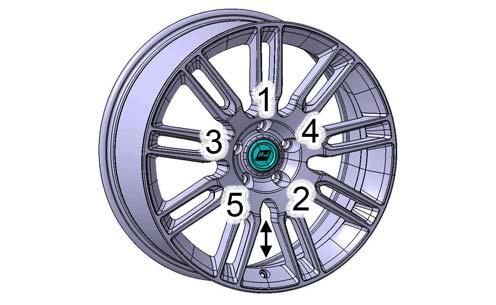 8-2 2x Torque: 76 ft-lbf (103 N-m) (c) Re-torque all lug nuts in the same 1-5 sequence (Fig. 8-2).