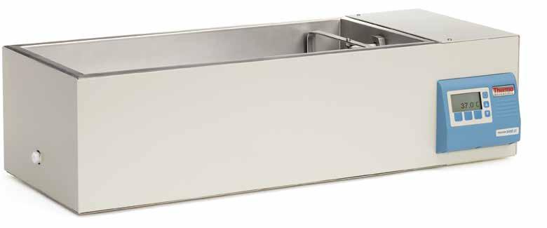 The Precision shallow form shaking bath has a capacity of 15 L with a removable tray that provides a depth of 3.5 in (8.9 cm) for use with smaller sample containers.