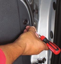 To remove the door panels, pry open the trim cover on the door-handle assembly using a small flat-tip screwdriver or No. 2 hook and pick. 3. Remove the No.