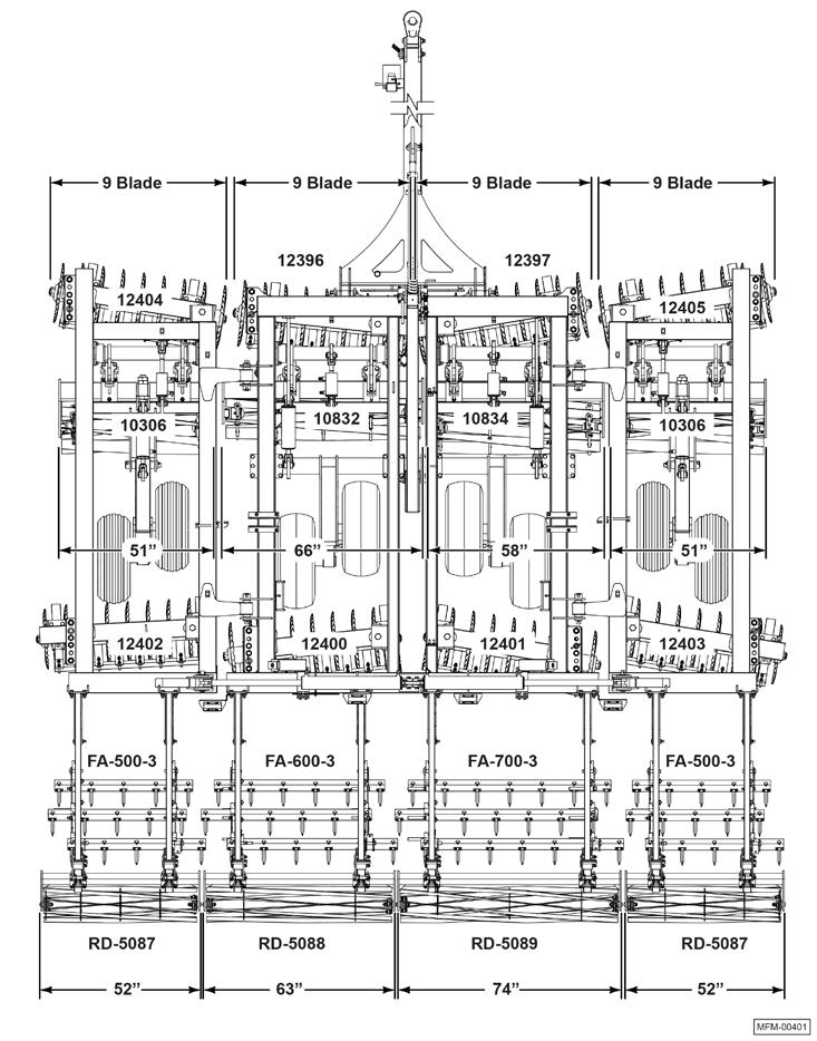 Layout Diagram for IC-120 with 3 Bar Harrow and Single Rolling