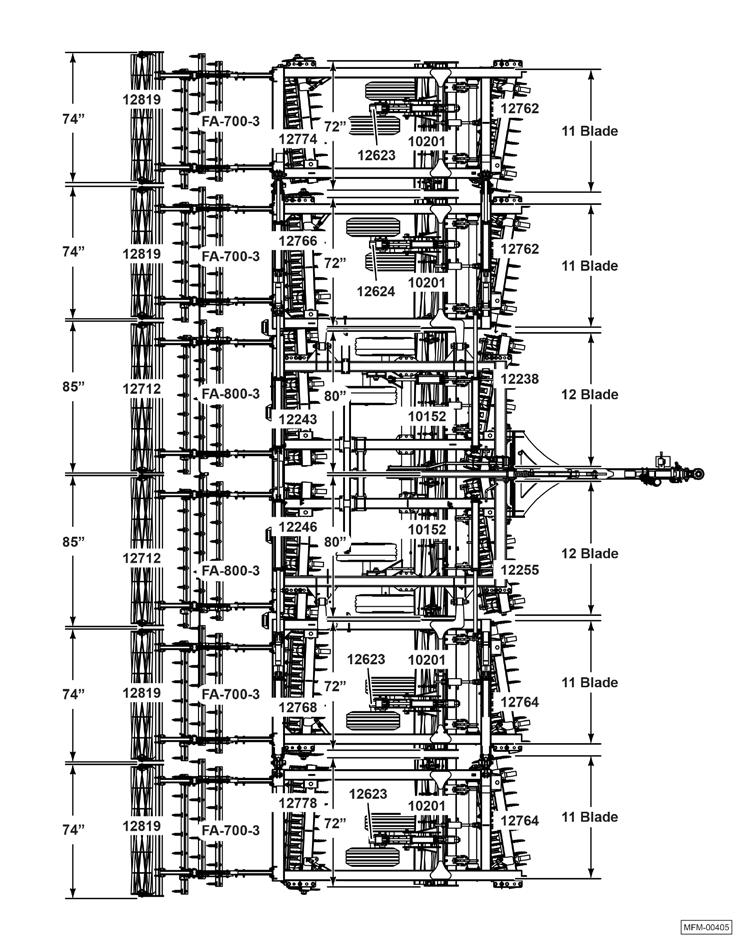 Layout Diagram for IC-140 with 3 Bar Harrow and Single Rolling