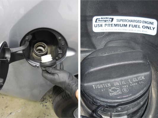 Wipe down the surface behind the fuel cap with denatured alcohol.