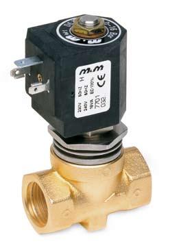 2/2 way pilot operated PISTON valve, G 1/4ʺ G 1/2ʺ A P normally closed TECHNICAL SPECIFICATIONS Media: water, steam Media temperature: +80 C +180 C Ambient temperature: -10 C +70 C Body material:
