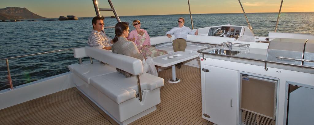 Also, the large flybridge includes enough seating for up to