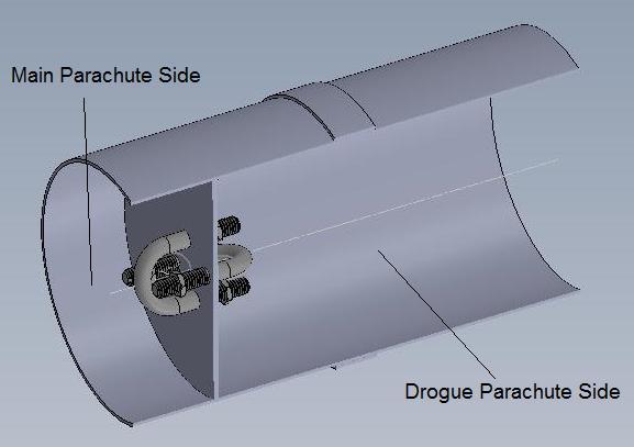 Figure 5: Coupler Section CAD drawing The upper and lower boosters will be shear pinned to the coupler tube when the airframes are butted up flush against the airframe band.