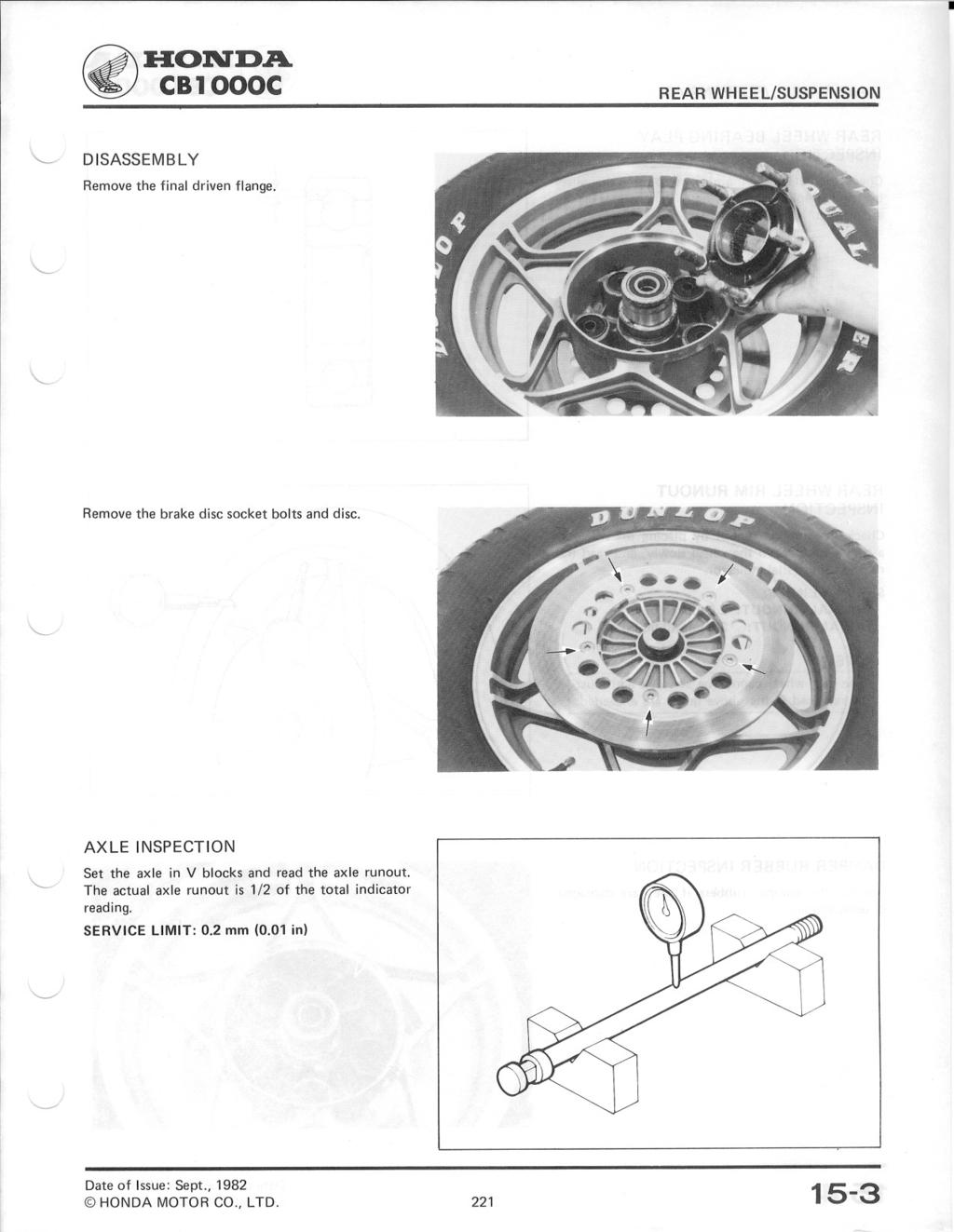 ~:H:OlVD.A. ~ CB1000C ~ DISASSEMBLY Remove the final driven flange. Remove the brake disc socket bolts and disc.