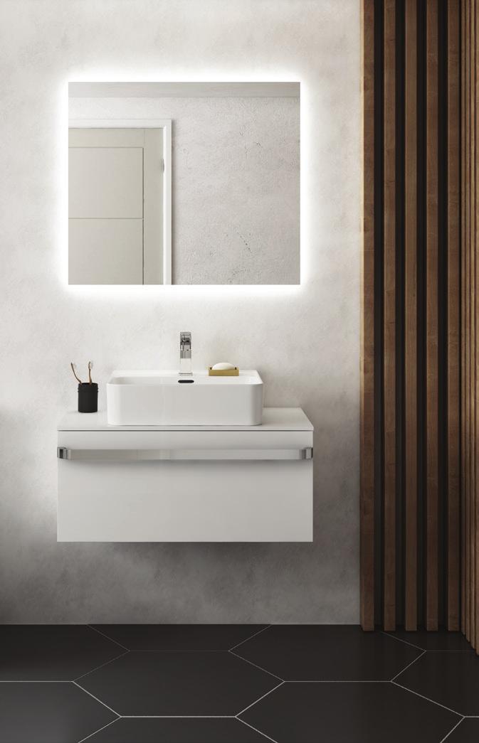 Each furniture range comes with a set of finishes to choose from such as glossy white, dark wood, light blue or glossy grey. Match the finish to the bathroom atmosphere you want to create.