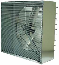 Cabinet Exhaust Fans With Shutters 28 120V, 1-Phase or 230 / 460V, 3-Phase, ball bearing, permanently lubricated, drip proof motor - UL listed Permanently lubricated bearings on blade drive shaft
