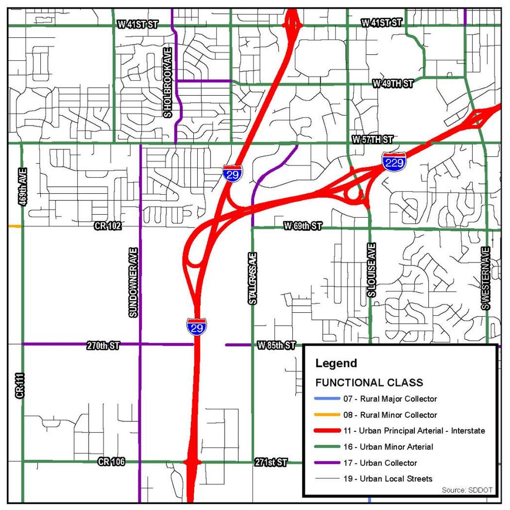 3.3 Roadway Network The existing roadway network surrounding the project area is shown along with the Federal functional classification