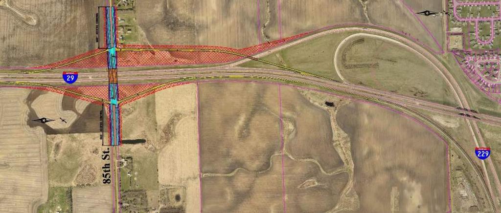 This design did not provide a connection from I-229 to 85 th Street. This was dismissed based on the ability of the proposed service interchange to provide full access from the freeway system.